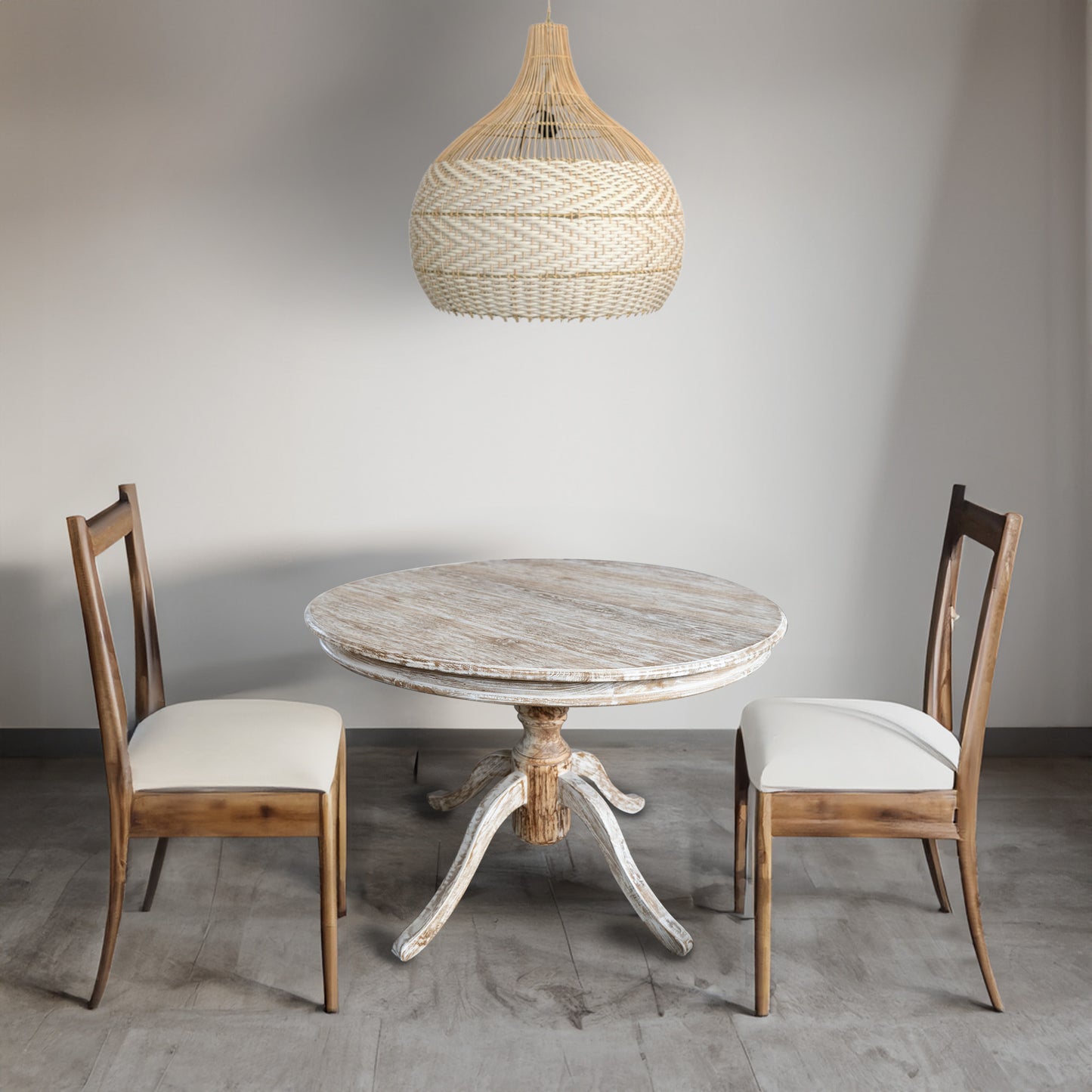 Wooden Round Dining Table 'Alaska' - Natural Wash - 100 cm