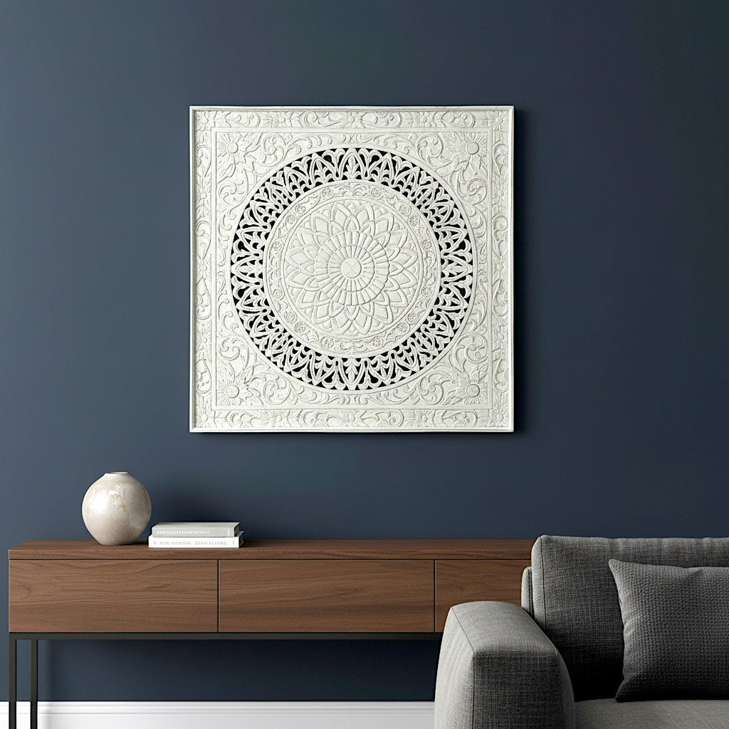Carved Decorative Panel "Hati" - White Wash - 120 cm
