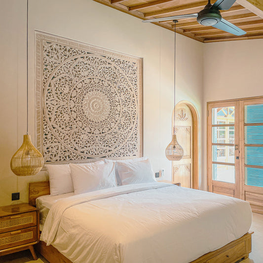 Carved Full Bed Headboard "Manusa" - Antic-wash