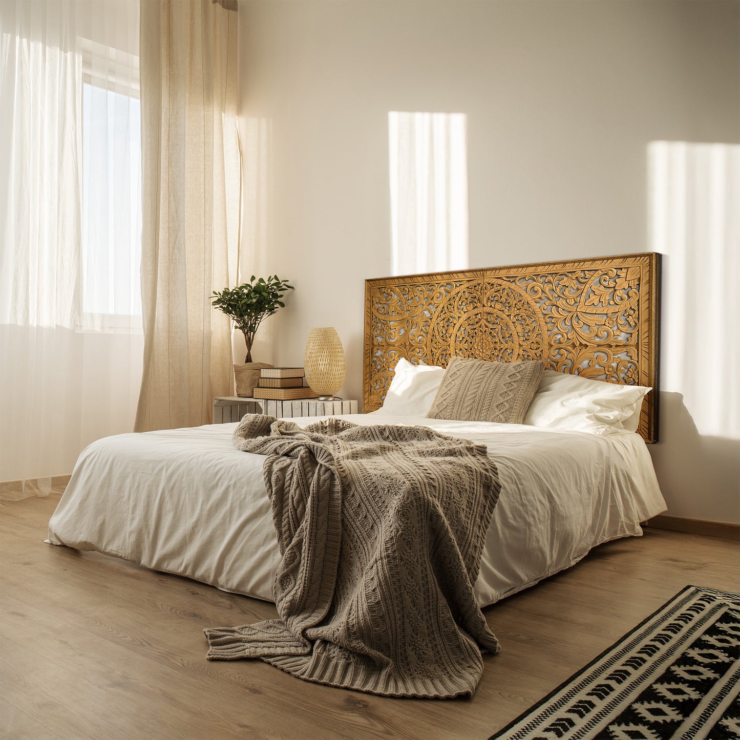 Half Size Mandala Bed Headboard "Manusa"- Natural - USA