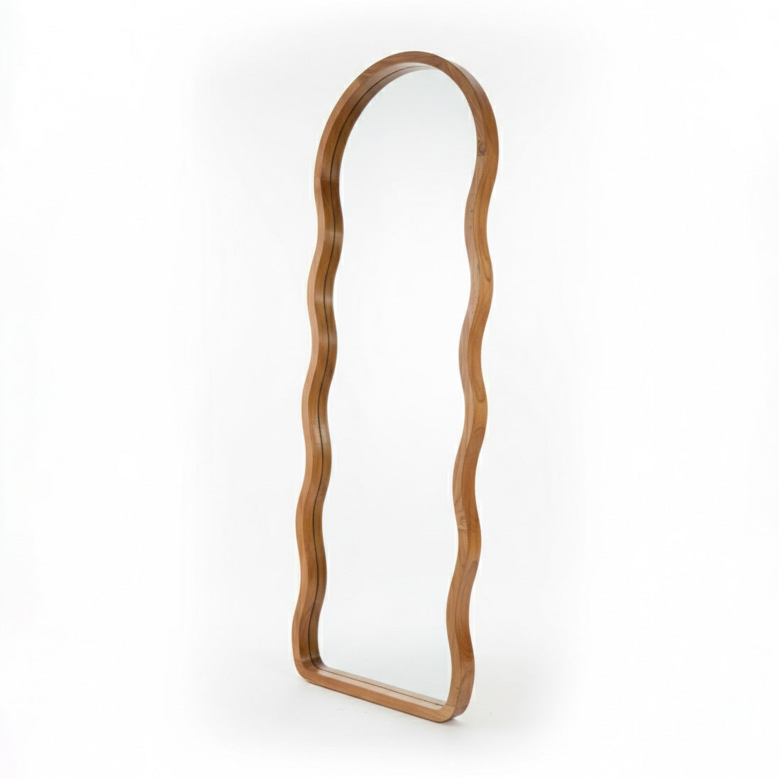 Wooden Wavy Mirror 'Lini' - Natural - 170 x 60 cm