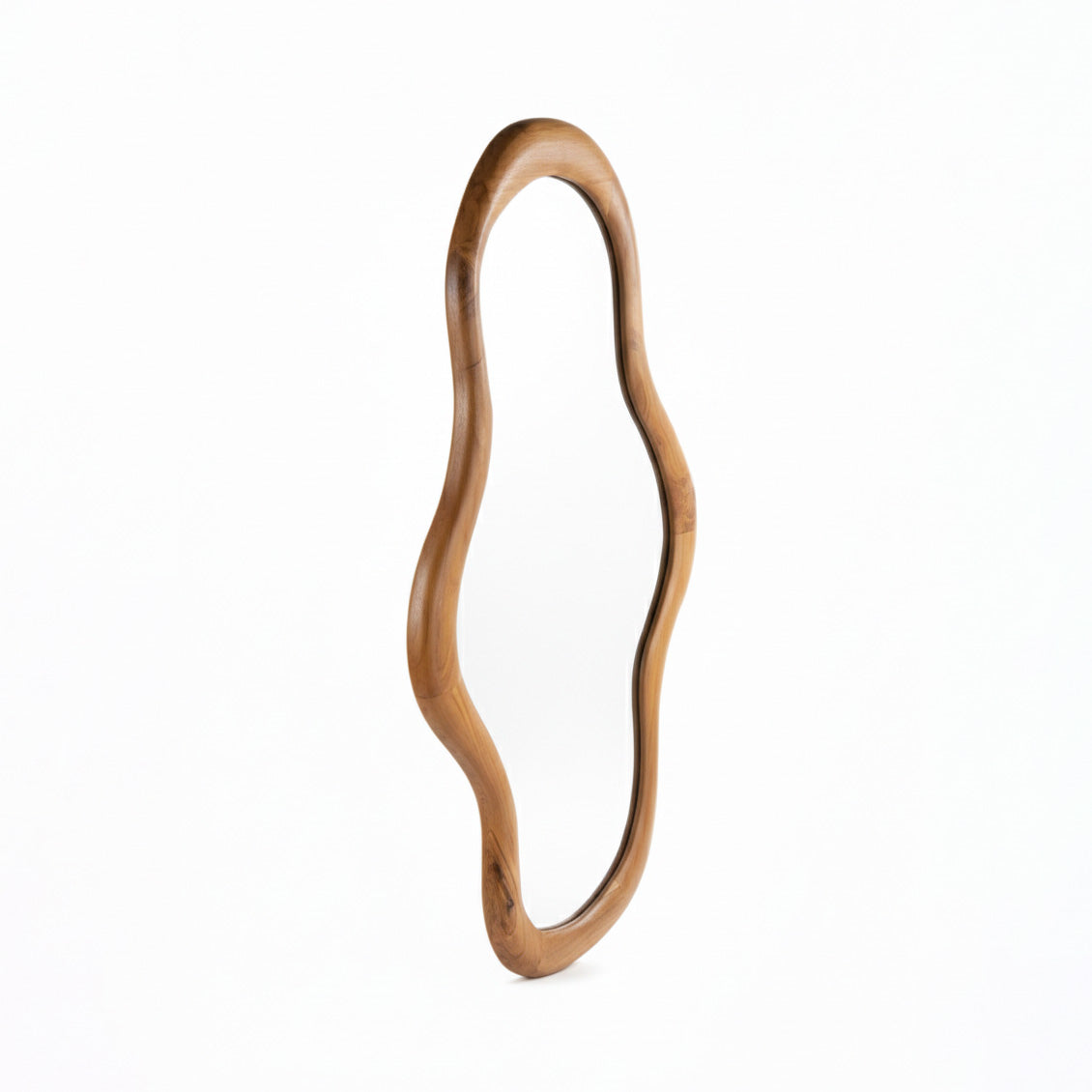 Wooden Organic Wavy Mirror 'Pagi' - Natural - 110 x 50 cm