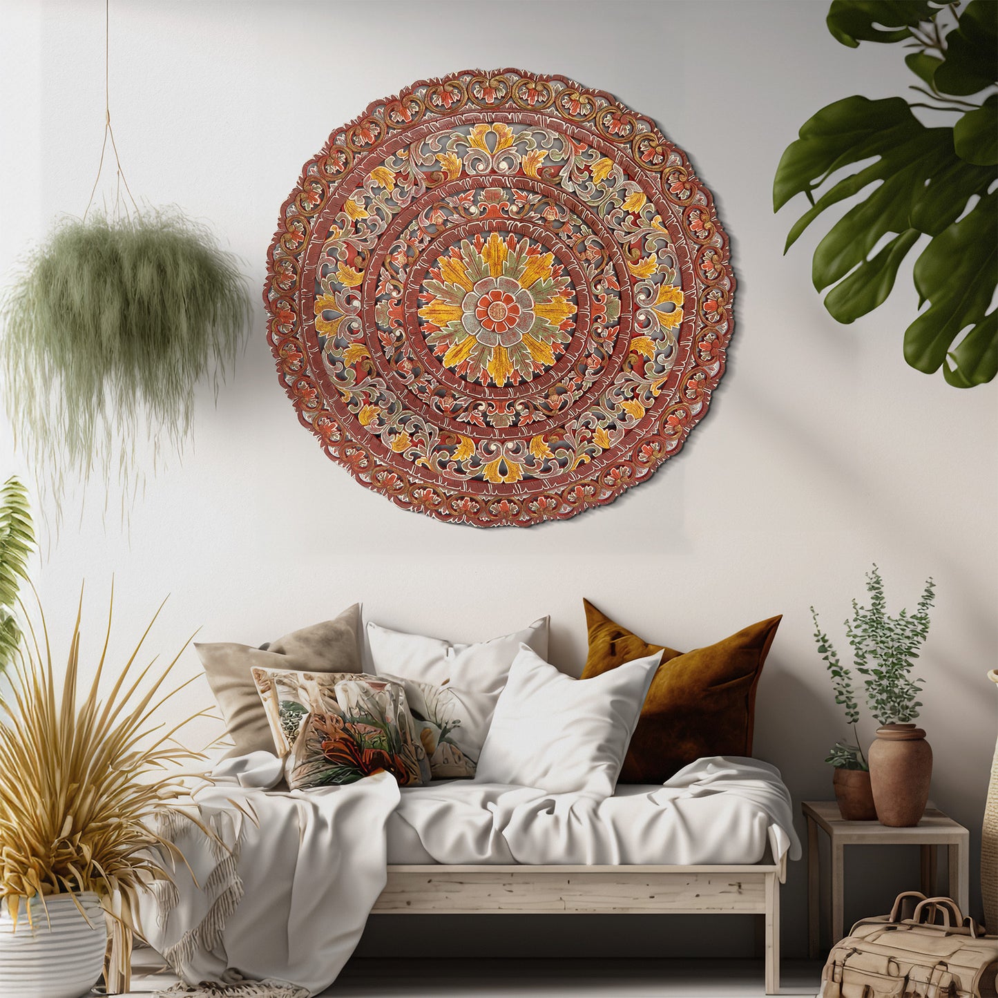 Carved Mandala Decorative Panel "Sri" - Red