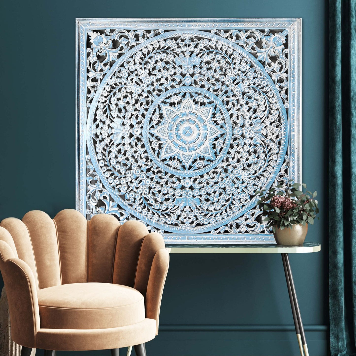 Decorative Panel "Peony" - Blue Wash - 110 cm