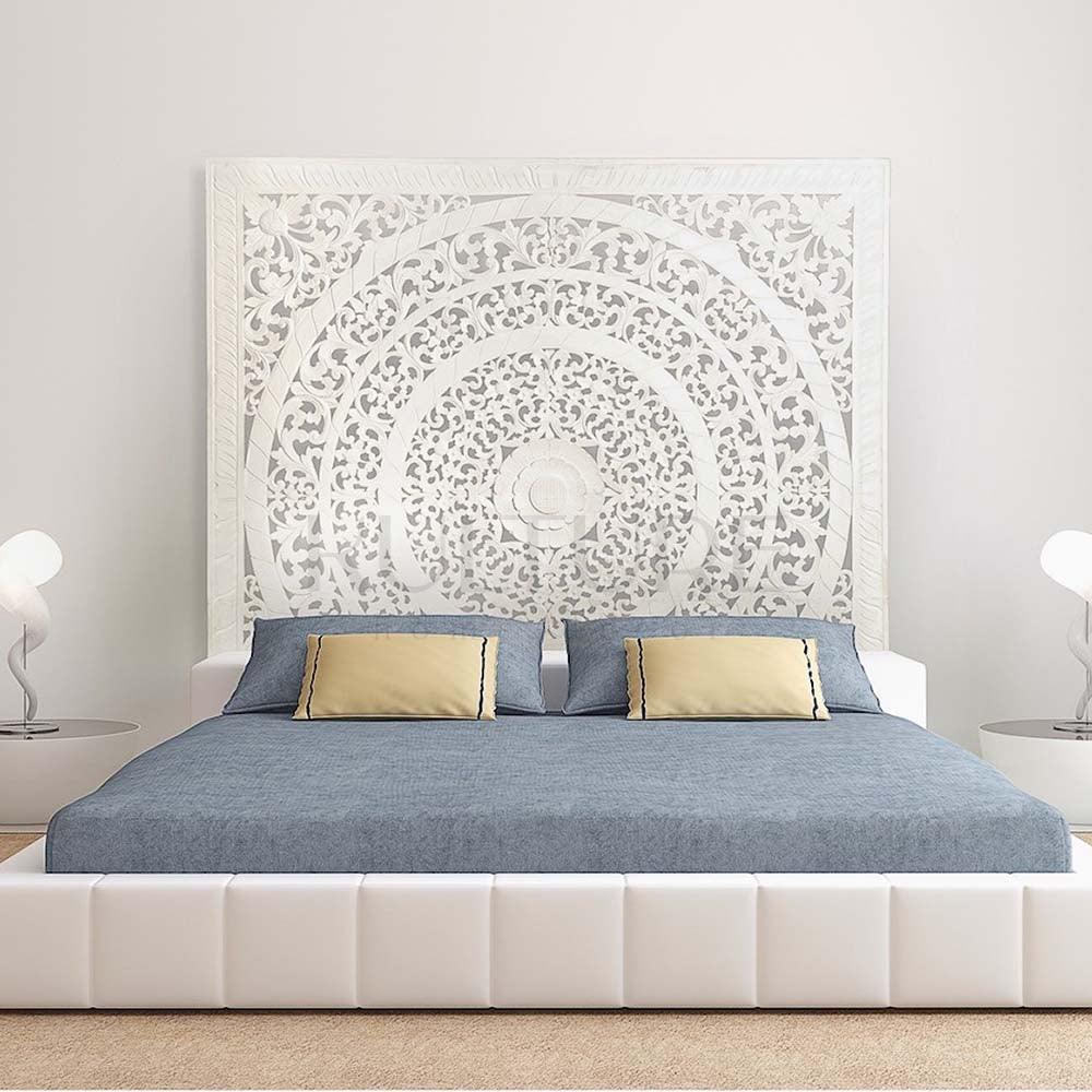 bed headboard rampai white wash bali design hand carved hand made home decorative house furniture wood material bed headboard design bed headboard ideas bed headboard panels worldwide shipping