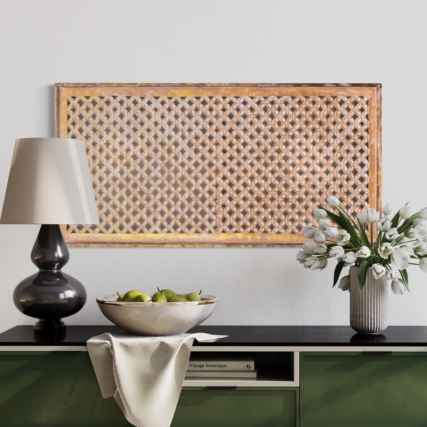 Carved Decorative Panel "Jagasatru" - Antic Gold Wash - 120 cm