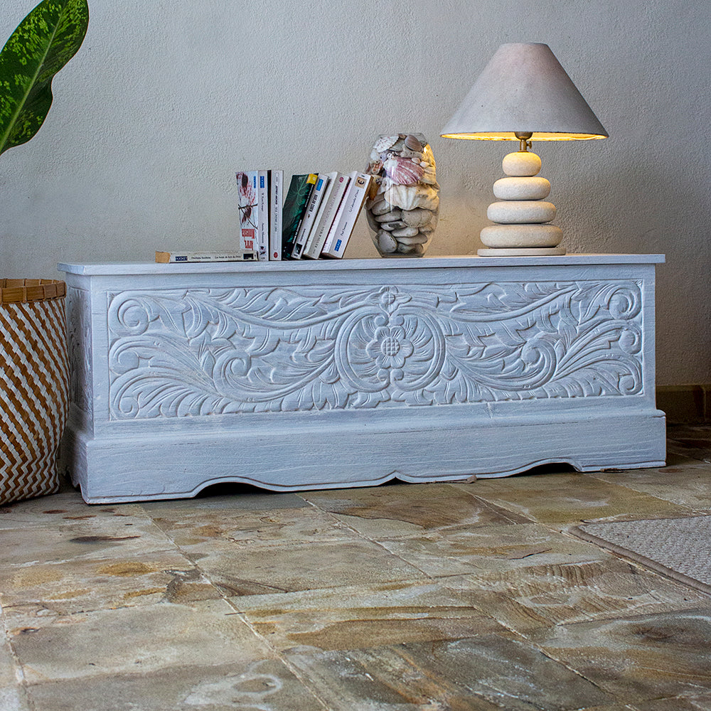 carved wood trunk sandara white wash bali design hand carved hand made decorative house furniture wood material decorative wall panels decorative wood panels decorative panel board