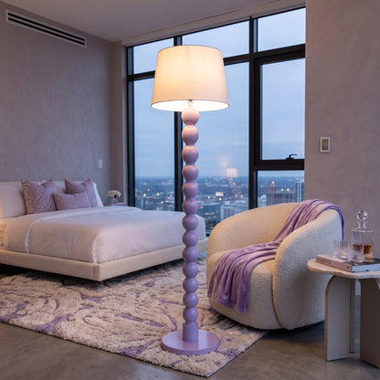 'Bubble' Floor Lamp – 150 cm | Handcrafted Teak Wood Floor Lamp in Soft Lilac