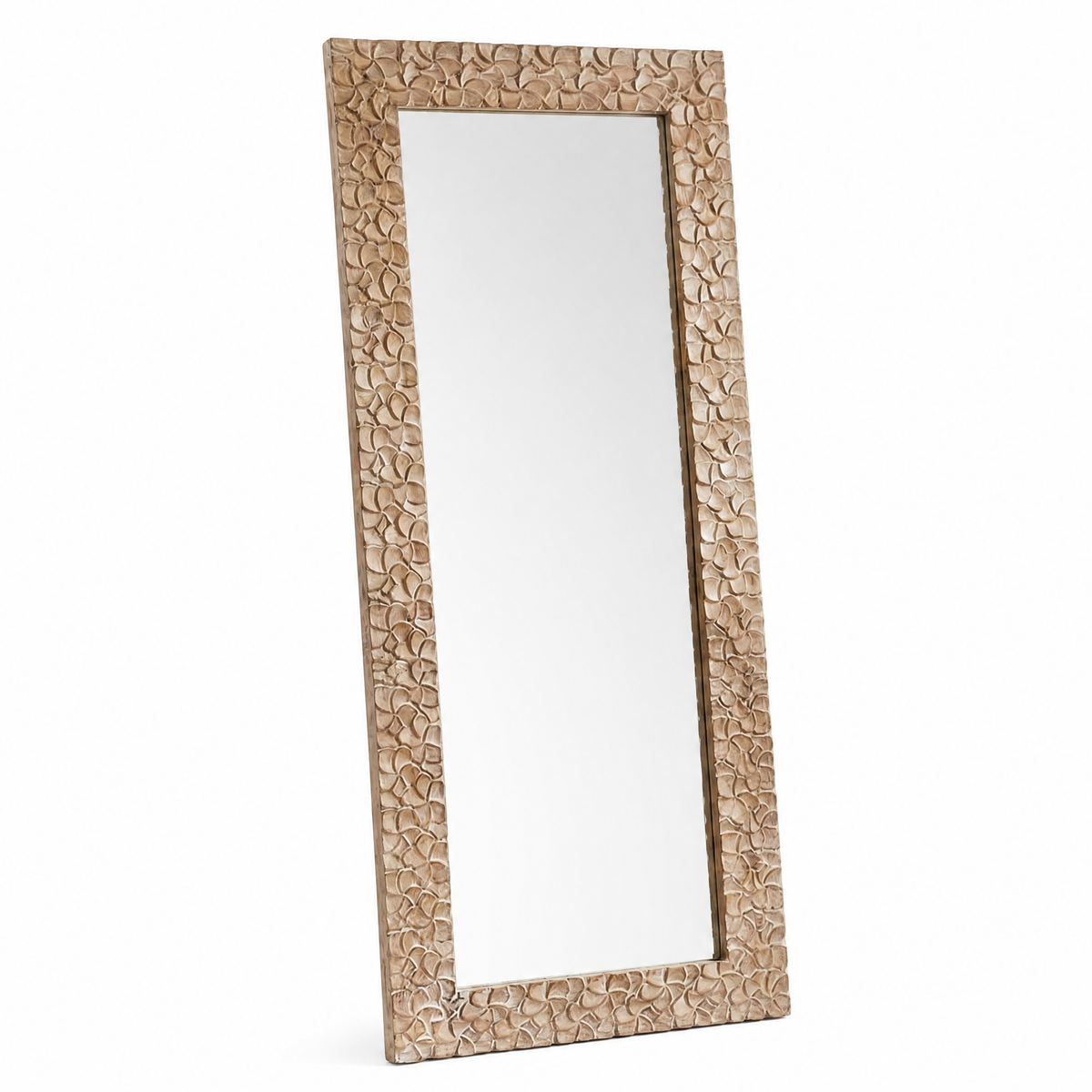Hand Carved Mirror "Kamboja" - Natural Wash - 180 x 80 cm