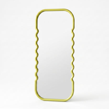 Wooden Wavy Mirror 'Asri' - Yellow -  160 x 60 cm
