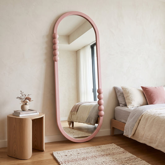 Wooden Mid-Century Mirror 'Noemi' - Pink -  160 x 60 cm