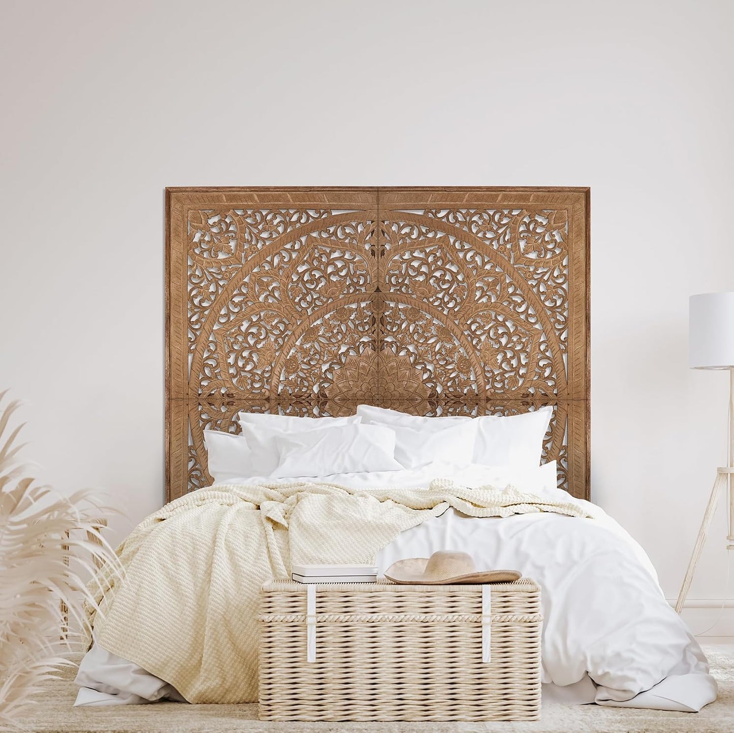 Giant Wood Wall Art / Full Bed Headboard "Manusa" - Natural - [US-stock]