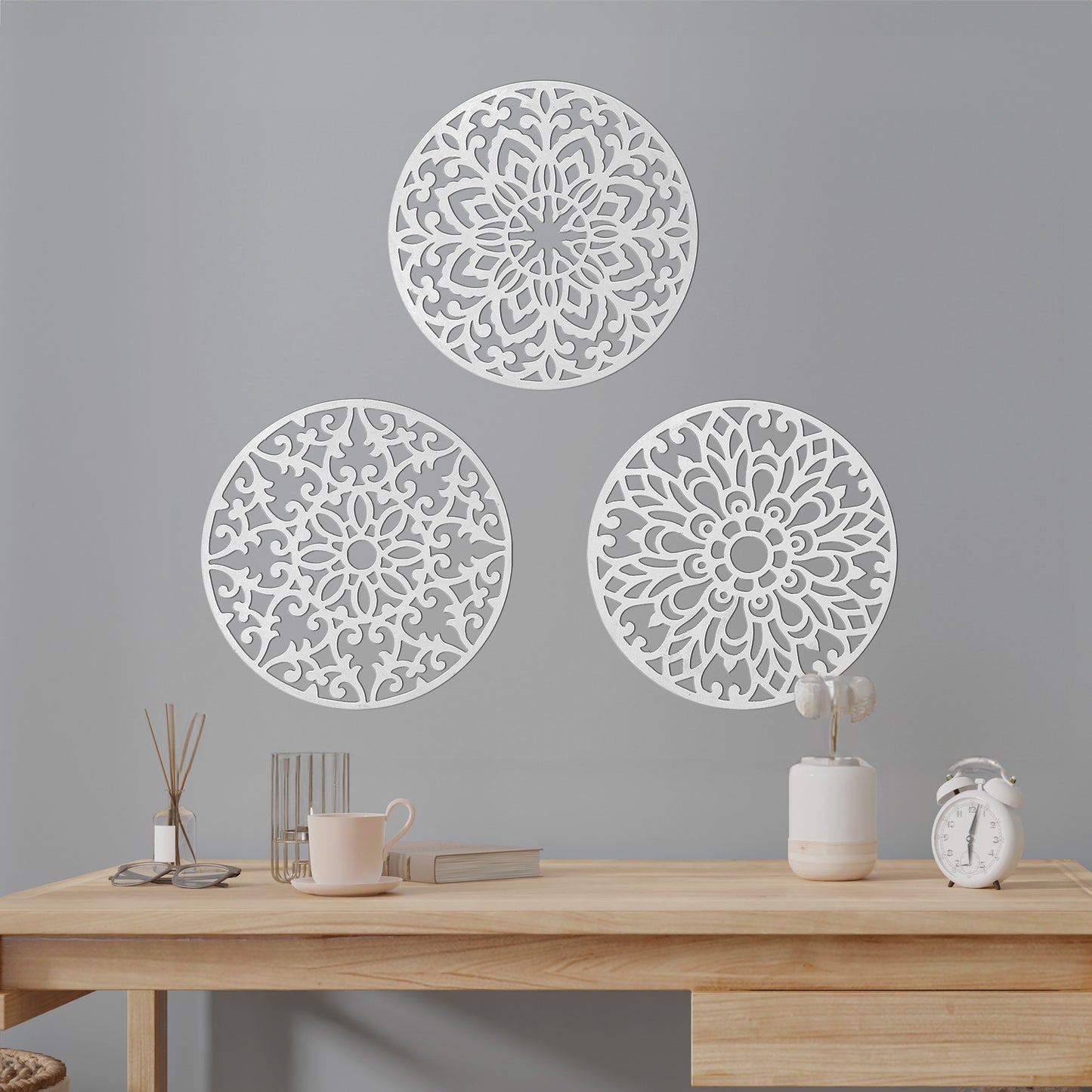 Decorative Round "Mandala Set of 3" - White