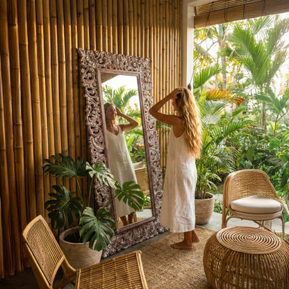 Hand Carved Mirror "Agung" Brown Wash - 180 cm