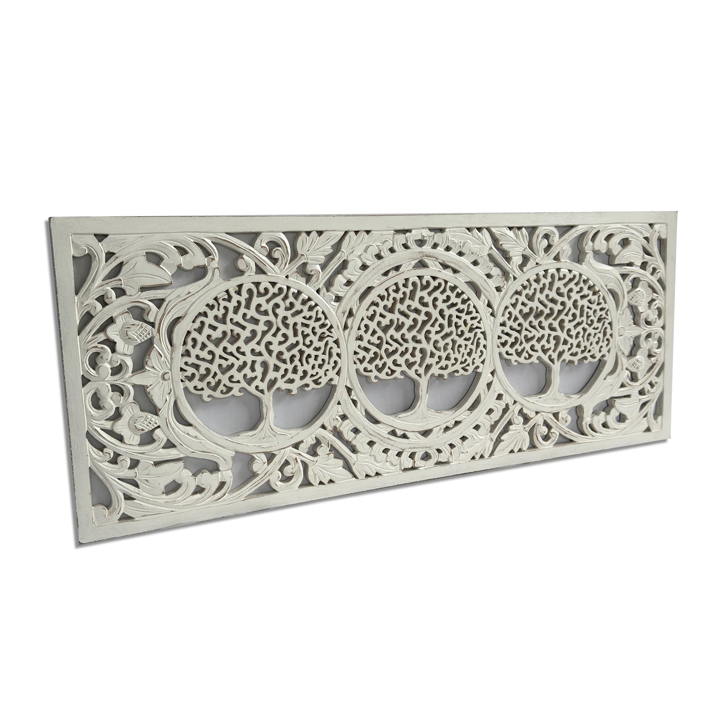 Decorative Panel "3 Tree of Life" - White wash - 100 x 40 cm