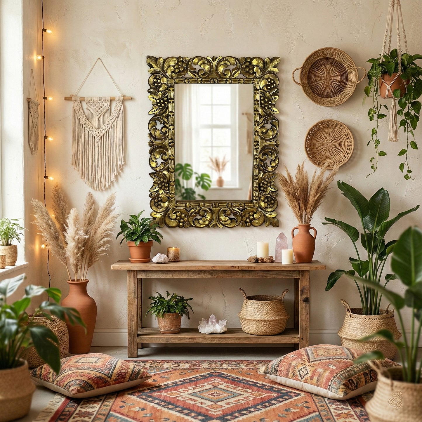 Hand Carved Mirror "Bajo" Gold Wash - 90 cm