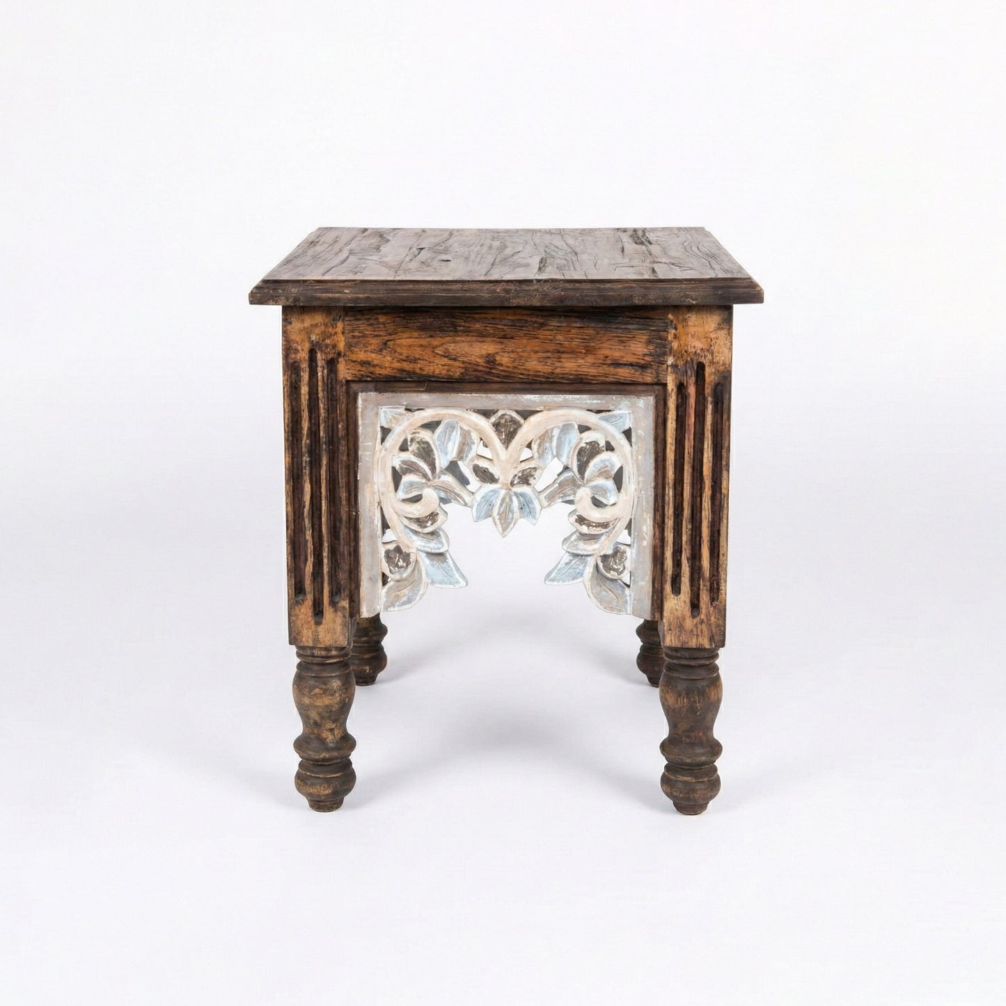 Wooden Carved Side Table 'Jejak' - Brown and Multicolor