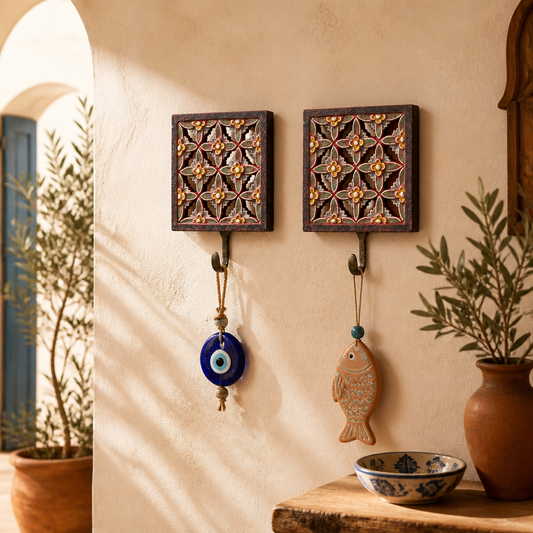 Brass Carved Hanger 'Briona' - Red