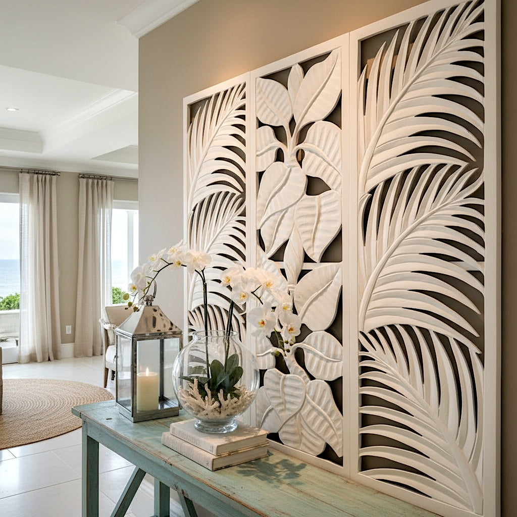 Carved Decorative Panel "Candidasa" in White - 120 cm