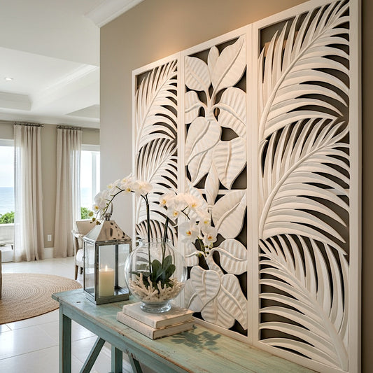 Carved Decorative Panel "Candidasa" in White - 120 cm