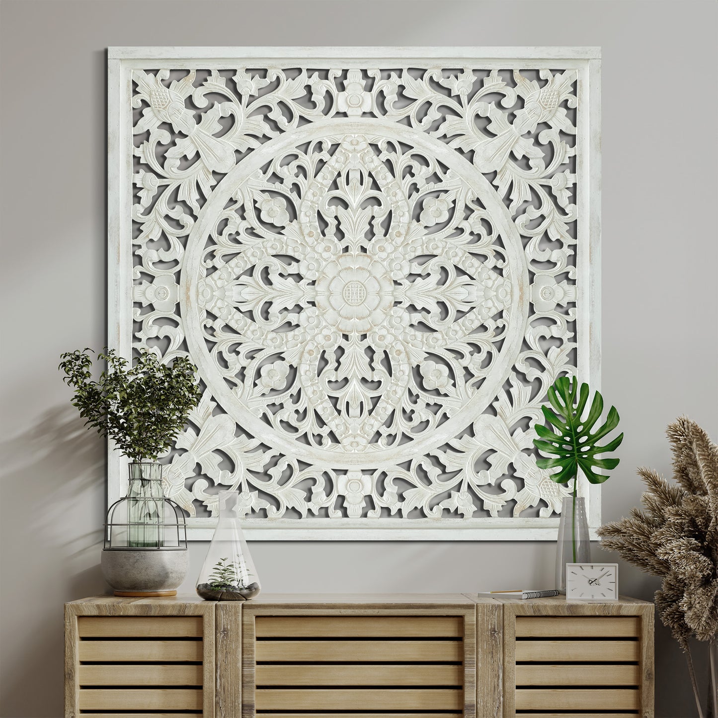 Large Decorative Panel "Ceningan" 40x40 inches - White Wash - [US-stock]