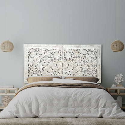 Carved Half Bed Headboard "Dianna" White Wash - [US-stock]