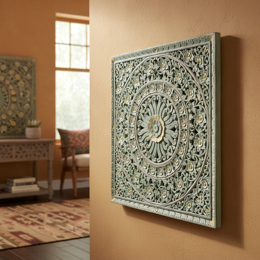 Carved Decorative Panel "Dianna" - Multicolor Pastel Green - 100 cm