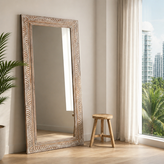 Hand Carved Mirror "Dumogi" - Natural Wash - 150cm