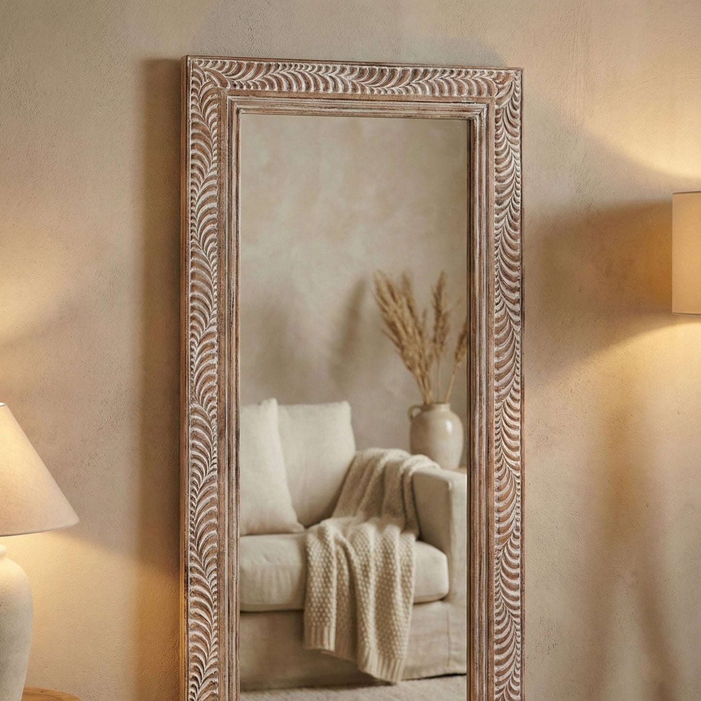 Hand Carved Mirror "Dumogi" - Natural wash - 180cm