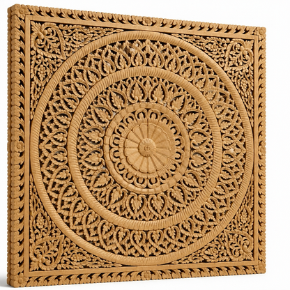 Carved Full Bed Headboard "Embun" in Natural Brown