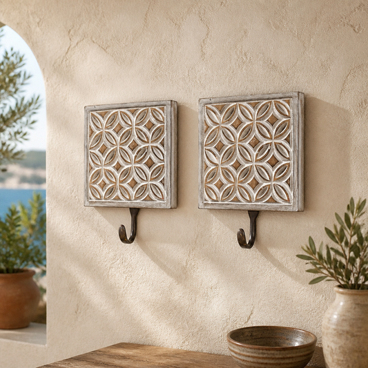 Brass Carved Hanger 'Flora' - White