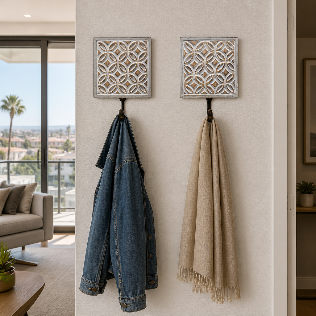 Brass Carved Hanger 'Flora' - White