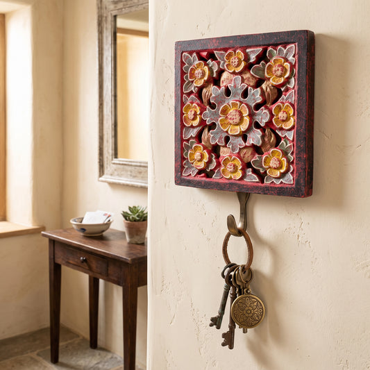 Brass Carved Hanger 'Ayana' - Red