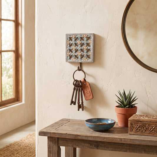 Brass Carved Hanger 'Briona' - Blue