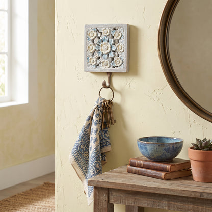 Brass Carved Hanger 'Ayana' - Blue
