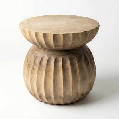 Sculptural Wooden Side Table / Stool 'Suari' in Natural - 50 x 50 cm
