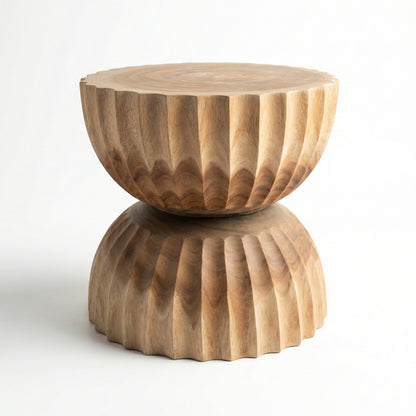 Sculptural Wooden Side Table / Stool 'Kayara' in Natural - 50 x 40 cm