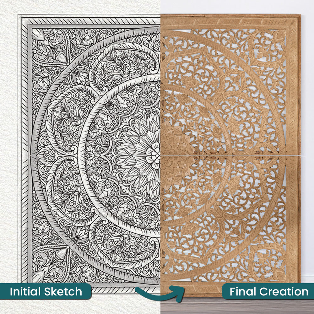 Carved Full Bed Headboard "Manusa" - Natural
