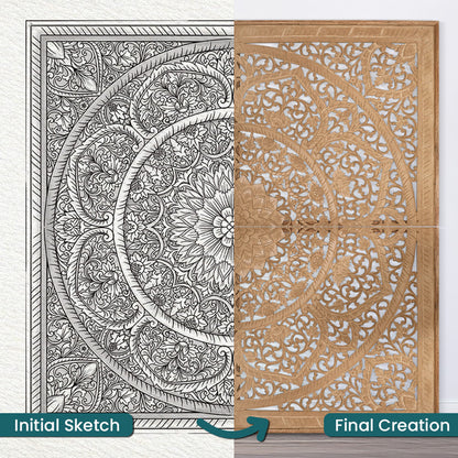 Carved Full Bed Headboard "Manusa" - Natural