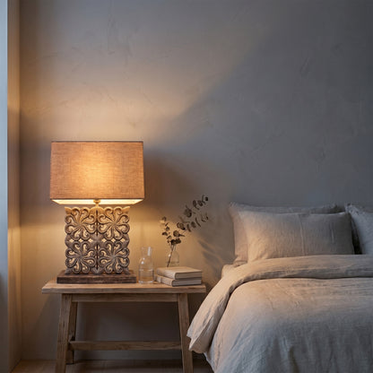 Carved Table Lamp 'Ishwari' - Pastel Brown