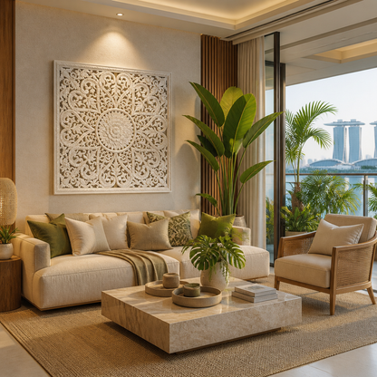 Carved Decorative Panel "Jantung" - Antic Wash & White - 100 x 100 cm
