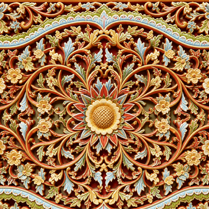 Carved Decorative Panel "Jimbaran" - Multicolor Red - 185 x 100 cm