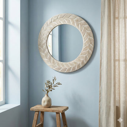 Hand Carved Mirror "Lovina" Antic-wash - 60 cm