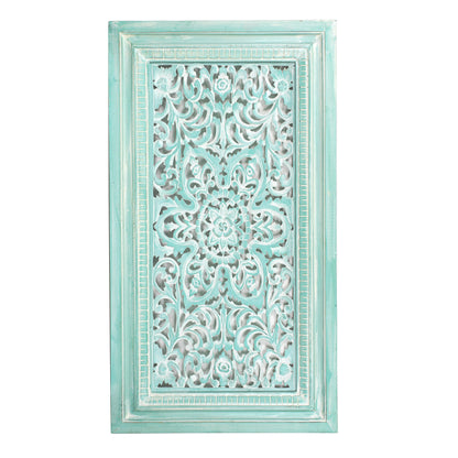 Carved Decorative Panel "Freesia" - Green Wash - 90 x 50 cm