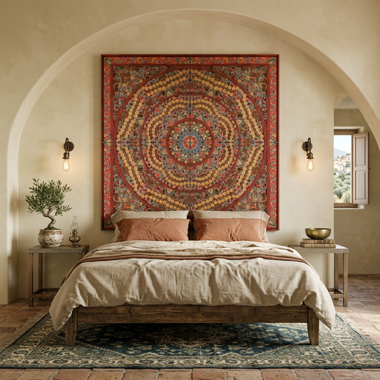 Custom Carved Bed Headboard 'Malawi' - Red
