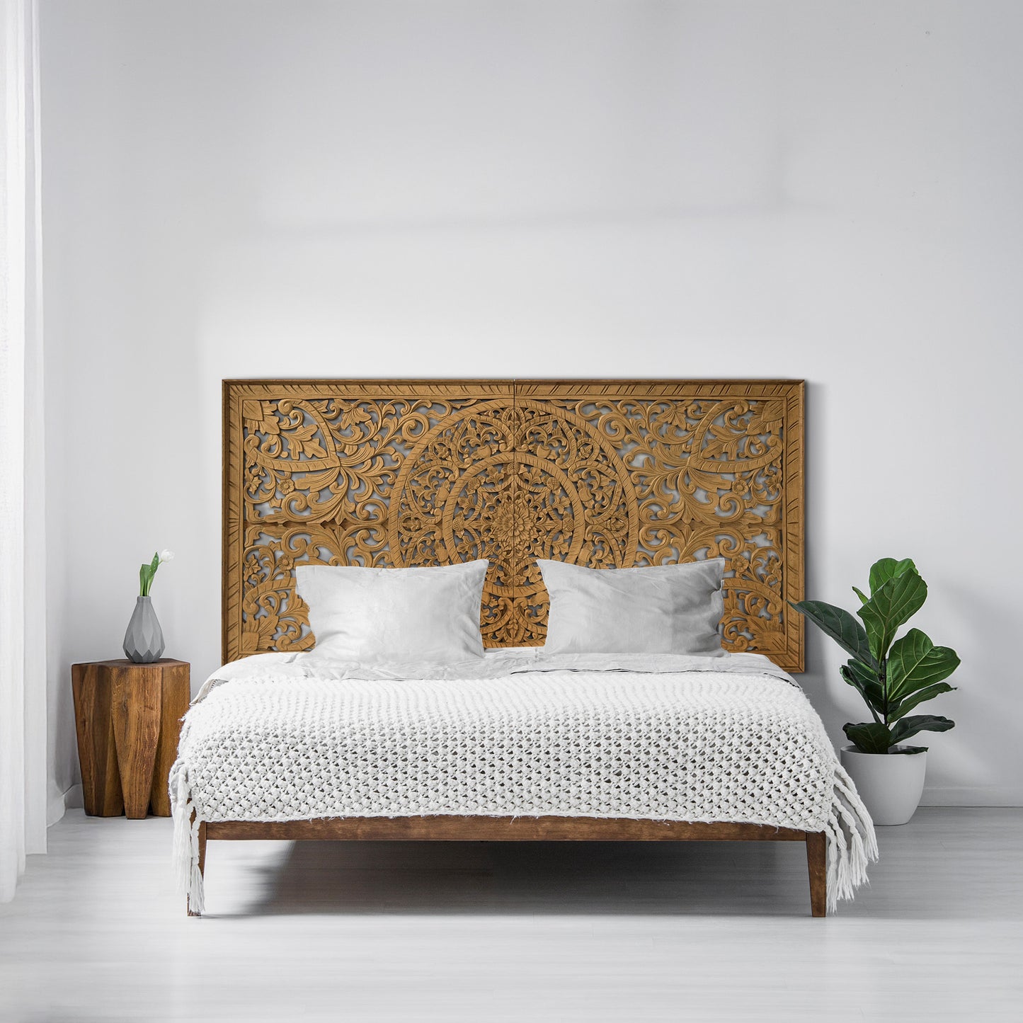 Half Size Mandala Bed Headboard "Manusa"- Natural - USA