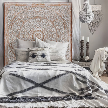 Carved Full Bed Headboard "Manusa" - Antic-wash