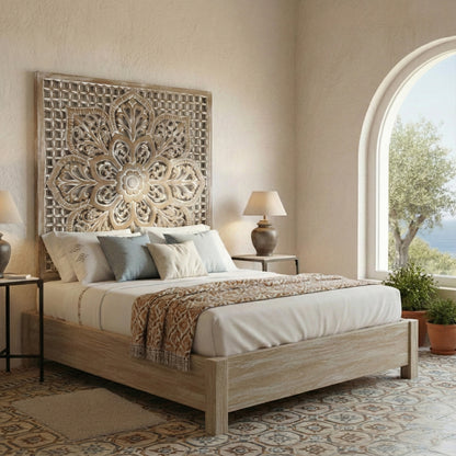 Carved Bed Headboard "Medit" in Antic Wash