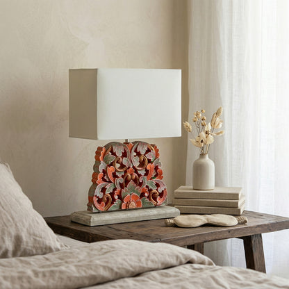 Carved Table Lamp 'Merak' - Multicolor Red