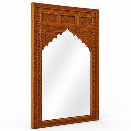 Hand Carved Wooden Mirror 'Mira' - Natural Brown - 200 x 100 cm
